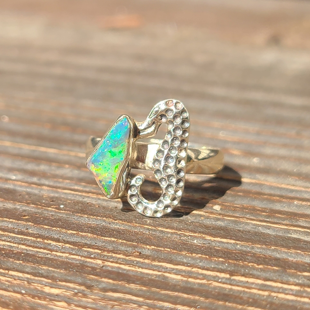 Seahorse - Rough Ethiopian Opal 925 Ring